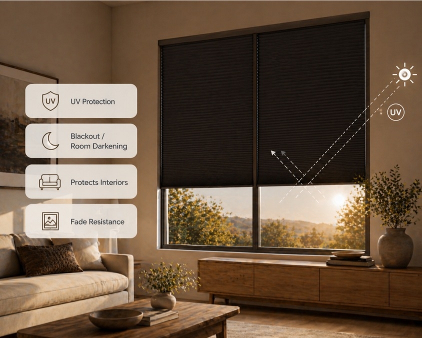 UV protection with blackout room darkening shades