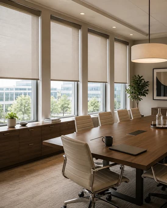 Living room motorized shades with handheld remote